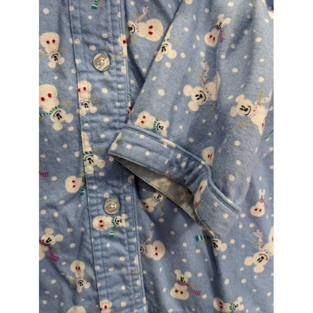 Disney Store Flannel Pajama Set Novelty Print Snowman Mickey Blue Women L/XL - Picture 8 of 16